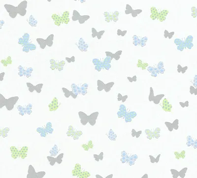 Produktbild von A.S. Création Kinderzimmertapete Attractive Tapete mit Schmetterlingen Vliestapete weiß grün grau 10,05 m x 0,53 m