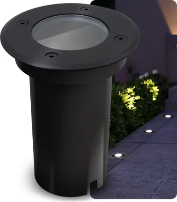 Produktbild von SSC-LUXon Bodeneinbaustrahler KALPA schwarz 230V IP67 wasserdicht befahrbar & rostfrei – Ideal für Wege, Terrassen & Garten