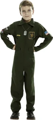 Produktbild von Piloten-Jungenkostüm Kampfpilot Faschingskostüm dunkelgrün