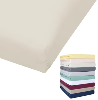 Produktbild von Bierbaum Jersey Spannbettlaken 27cm Steghöhe 90x190-100x200 / 140-160x200 / 180-200x200 cm Grau Gelb Weiß Grün Blau, Farbe:Creme, Größe:100x200cm Spannbettlaken