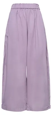 Produktbild von Lila Hose lässig weit geschnitten Größe S aus Baumwolle mit Elasthan, elastischer Bund, praktische Taschen