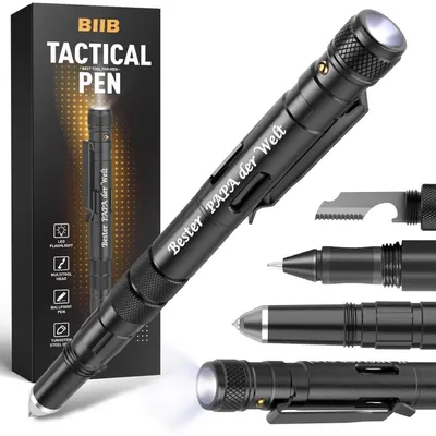Productafbeelding van Multitool pen met LED-zaklamp, glasbreker, flesopener, balpen, schraper en mes. Ideaal als cadeau voor mannen