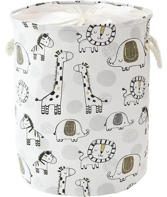 Image de Panier de rangement pliable pour bébé, motif girafe, 46x40 cm, en toile avec cordon de serrage