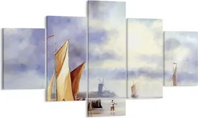 Produktbild von Bild auf Leinwand - Leinwandbild - 5 Teile - Fischer Schiff Fan - 125x70cm - Wand Bild - Wanddeko - Wandbilder - Leinwanddruck - Bilder - Wanddekoration - Leinwand bilder - Wandbild - EA125x70-4318