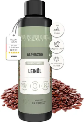 Produktbild von alphazoo Premium Leinöl Katze 250 ml mit Omega-3- und Omega-6-Fettsäuren | Kaltgepresst, natürlich rein- Für Fellpflege & Verdauung