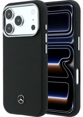 Produktbild von Hülle iPhone 17 Pro Mercedes Kunstleder schwarz Grill Pattern Logo MagSafe