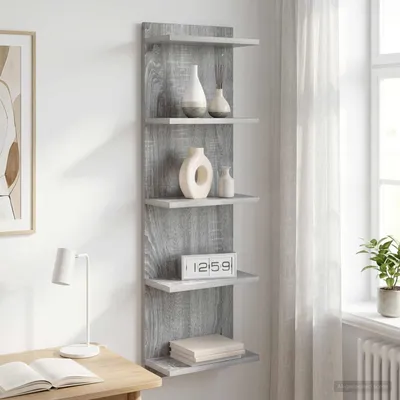 Imagen del producto de Estantería de pared exclusiva, color Sonoma gris, 30 x 15 x 100 cm, fabricada en material de madera