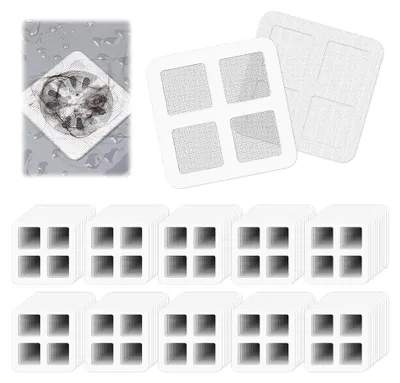 Produktbild von 100 Stück Abfluss Haarfänger Einweg, 10 x 10 cm Wegwerfbare Duschabfluss Haarfänger, Selbstklebender Duschabfluss Mesh Aufkleber, Haarsieb Dusche Aufkleber für Dusche, Waschbecken, Bäder und Küchen