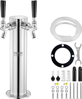Immagine prodotto di Torre di spillatura della birra con due rubinetti, torre di spillatura della birra in acciaio inox, kit di torre di spillatura con tubi preassemblati e rubinetti a chiusura automatica per feste, bar, pub e ristoranti, ecc.