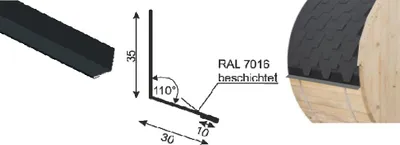 Produktbild von Tropfkante für  Saunafässer als Abschluss der Schindeleindeckung