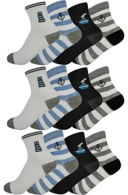 Produktbild von 12 Paar Kinder Socken Jungen & Mädchen mit Muster Baumwolle, 12 Paar, Mix3/27-30