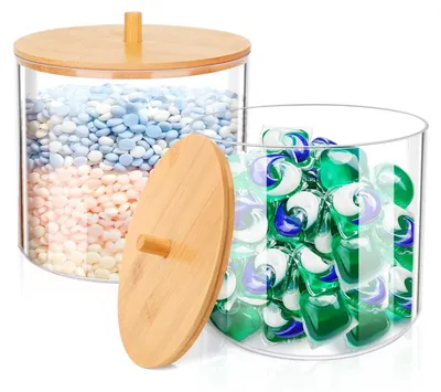 Produktbild von 2 Stück Waschmittel Aufbewahrungsboxen mit Bambusdeckel