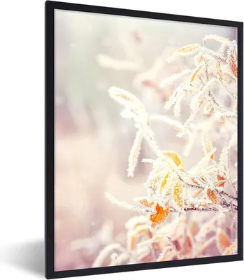 Produktbild von MuchoWow® Gerahmtes Poster Winter - Äste - Schnee - Natur 60x80 cm - Poster mit Schwarzem Bilderrahmen Wandposter Rahmen Foto Bilder - Premium - Wanddeko Wohnzimmer