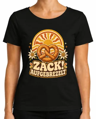 Productafbeelding van Zack! Broodje met pretzels, Edelweiß, Beierse traditionele kleding, dames T-shirt, zwart, maat L