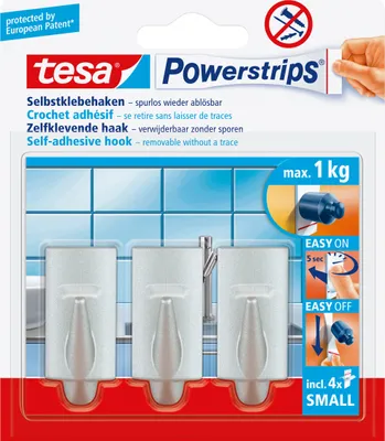 Produktbild von TESA 57544-00010, Universalhaken, Chrom, Kunststoff, 1 kg, 3 Stück(e), Sichtverpackung