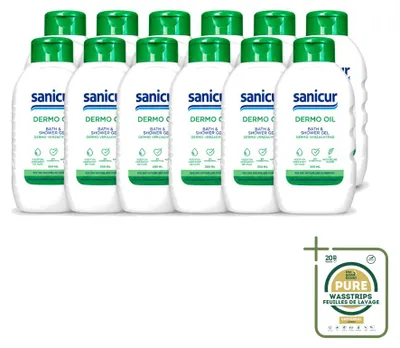 Obrázok produktu pre 12 kusov gélu na umývanie tela a sprchy Sanicur Dermo-Oil – 300 ml – balenie s rezervou – 12 kusov