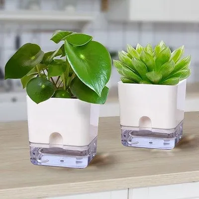 Produktbild von Famanu Kräutertopf Selbstbewässernd, 3 Kräutertöpfe, Blumentopf mit Wasserreservoir für Innen und Außen (14 x 16 x 12 cm)
