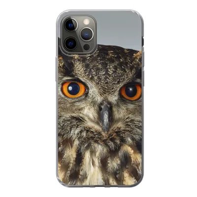 Produktbild von MuchoWow® Handyhülle Schutzhülle Hülle für iPhone 12 Pro Braune Eule mit hellblauem Hintergrund Silikon Softcase Handy Hülle - Abdeckung