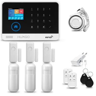 Immagine prodotto di HUXGO HXA003 Sistema di allarme casa WiFi + GSM 4G con sirena, sistema di allarme con 3x sensore di movimento e 3x sensore porta-finestra, sistema di allarme per appartamento, casa, ufficio, App Tuya Smartlife