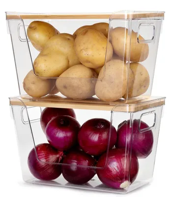 Obrázok produktu pre Sada 2 úložných boxov na zemiaky a cibuľu z bambusu