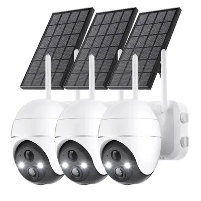 Produktbild von 3 Stück 2K Überwachungskamera Aussen 5MP 360° PTZ Solar Kamera 30M Farbige Nachtsicht PIR Bewegungserkennung Alexa Kompatibel 4DBi WLAN-Antenne