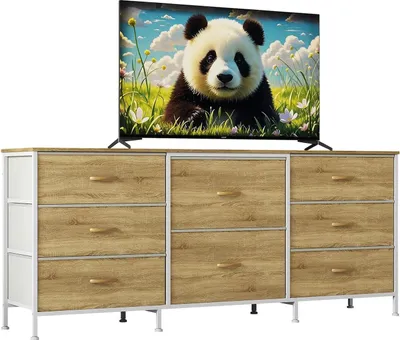 Immagine prodotto di Comò - Mobile TV basso e console multimediale - 160 cm - Struttura in ferro - Oltre 8 cassetti in tessuto - Per camera da letto/soggiorno - Marrone