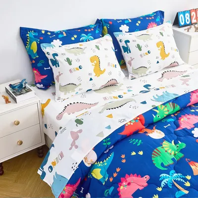 Immagine prodotto di Omgoods - Set di lenzuola per bambini a 7 pezzi con tema dei dinosauri