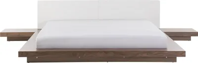 Produktbild von BELIANI Wasserbett Weiß / Braune Esche Kunstleder / MDF-Platten Holzfurnier Wasserbettmatratze 180x200cm Nachttische Japanisch Schlafzimmer Doppelbett
