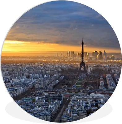 Produktbild von MuchoWow® Rundes Wandbild - Runde Bilder Paris - Skyline - Sonne Ø 60 cm Kreis Wanddekoration Kunststoff - Wandkreis - Wandschmuck - Wand Kreis - Das Schlafzimmer - Die Bilder - Wandmalerei - Kunst für das Haus - das Plastik