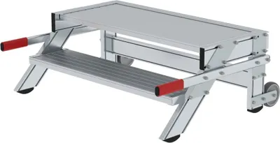 Produktbild von Arbeitspodest fahrbar | Stufenbreite 100cm | 2 Stufen | Aluminium geriffelt | Rutschfeste Kunststoffschuhe