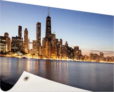Produktbild von Gartenposter - 60x40 cm - Goldene Küstengebäude in Chicago  - Modernes Wandbilder - Amerikanische Städte