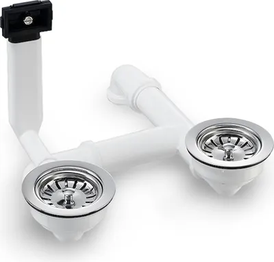 Produktbild von Universal 3,5 Zoll Ab- und Überlaufgarnitur Ø 114 mm manuell für Spülen mit zwei Becken und einem Überlauf / Ablaufgarnitur / Abfluss / Ersatzteil / Spüle