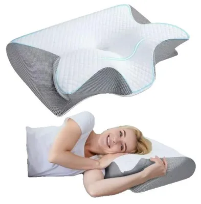Productafbeelding van Nekkussen van traagschuim, ergonomische ondersteuning, voor een comfortabele nachtrust, donkergrijs, 32x62 cm