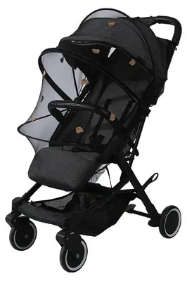 Image de Accessoires pour poussettes - Moustiquaire pour poussette - Filet anti-insectes fin - Housse universelle respirante - Pour enfants de 1 à 2 ans - Noir avec motif ours