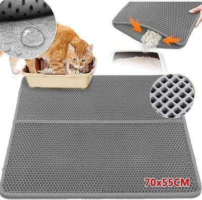 Image de Tapis imperméable pour lit de chat, 70 x 55 cm, gris, facile à nettoyer