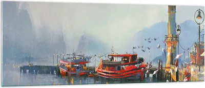 Produktbild von Bilder auf glas - Hafen Laterne Boot - 140x50cm - Glasbilder - Wandbilder - Kunstdruck - zum Aufhängen bereit - Wanddekoration aus Glas - Glas Bilder - Wandbild auf Glas - Einteilig - GAB140x50-3710