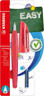 Produktbild von Schulfüller mit Standard-Feder M - STABILO EASYbuddy in koralle/rot - Schreibfarbe blau (löschbar) - Einzelstift - inklusive Patrone