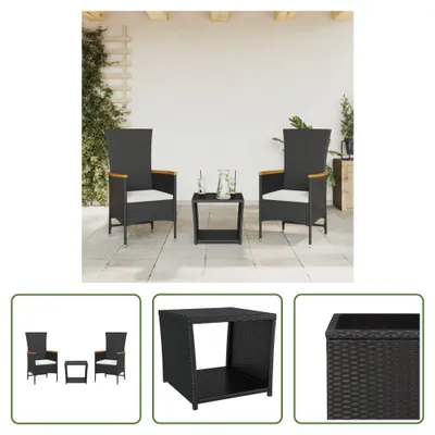 Produktbild von The Living Store 3-tlg. Garten-Essgruppe mit Kissen Schwarz Poly Rattan