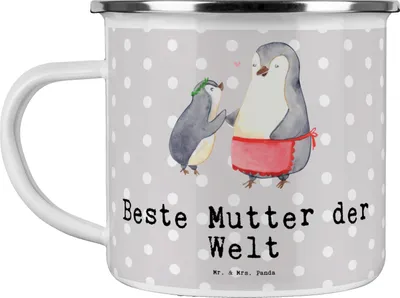 Produktbild von Mr. & Mrs. Panda Pott Pinguin Beste Mutter der Welt - Grau Pastell - Geschenk, Kaffeepott, Danke, reisetasse, becher emaille, Mama, Ma, Dankeschön, Tasse, Muttertag
