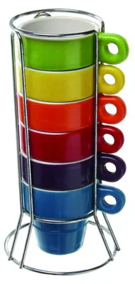 6er Set Espressotassen aus Keramik mit Ständer, 60 ml, spülmaschinenfest