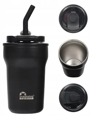 Produktbild von Majestic Sport Hoody Thermobecher mit Strohhalm 420 ml Schwarz