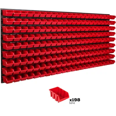 Produktbild von Lagersystem Wandregal 1734 x 780 mm | 198 stck. Box | Stapelboxen Schüttenregal Sichtlagerkästen | Extra Starke Wandplatten | Regal Erweiterbar | Werkstattregal Lagerregal Werkstattwandregal Steckregal
