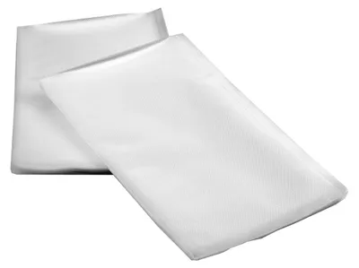 Two white vacuum seal bags are shown on a white background.