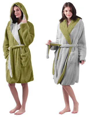 Productafbeelding van Omkeerbare badjas met capuchon, gemaakt van warme Sherpa-fleece