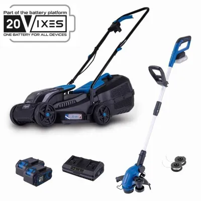 Obrázok produktu pre SCHEPPACH 20V akumulátorová kosačka 32 cm + súprava 2 v 1: kosačka/strihač trávnika s dvoma 4,0 Ah batériami a nabíjačkou 2,4 A