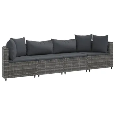 Produktbild von 4-tlg. Garten-Sofagarnitur mit Kissen Grau Poly Rattan