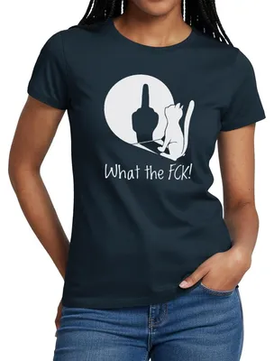 Produktbild von Spreadshirt What The Fck | Freche Katze Mit Attitude Frauen T-Shirt, L, Navy