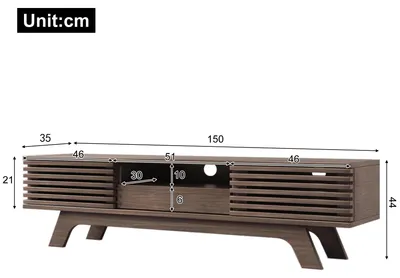 Image de Meuble TV bas - Meuble TV - Avec un tiroir et deux portes - Bois - 150 x 35 x 44 cm - Aspect bois vintage