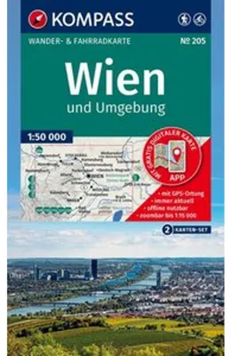 Obrázok produktu pre Súbor turistických máp KOMPASS 205 Viedeň a okolie (2 mapy) 1:50 000