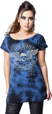 Produktbild von Rock Rebel by EMP Damen blaues T-Shirt mit Totenkopfprint XL
